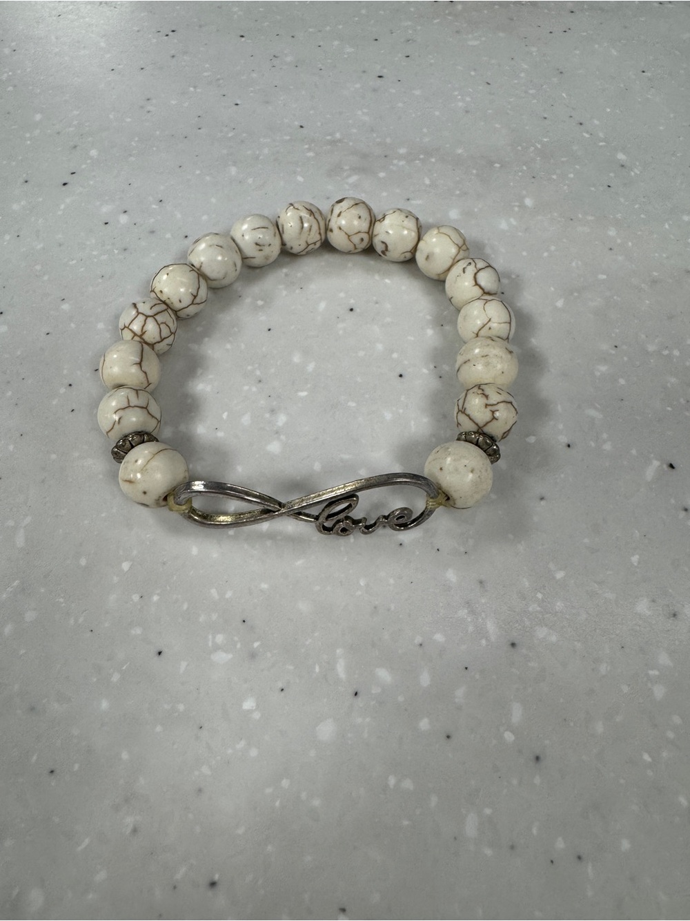 White Love Infinity Beaded Stretch Bracelet